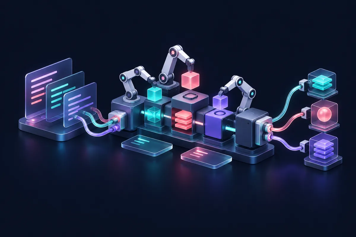 Robotic arms assembling modular pipeline blocks